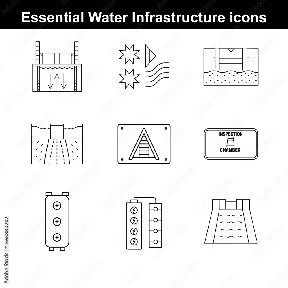 Poster water infrastructure essentials minimal vector icons for engineering and utilities