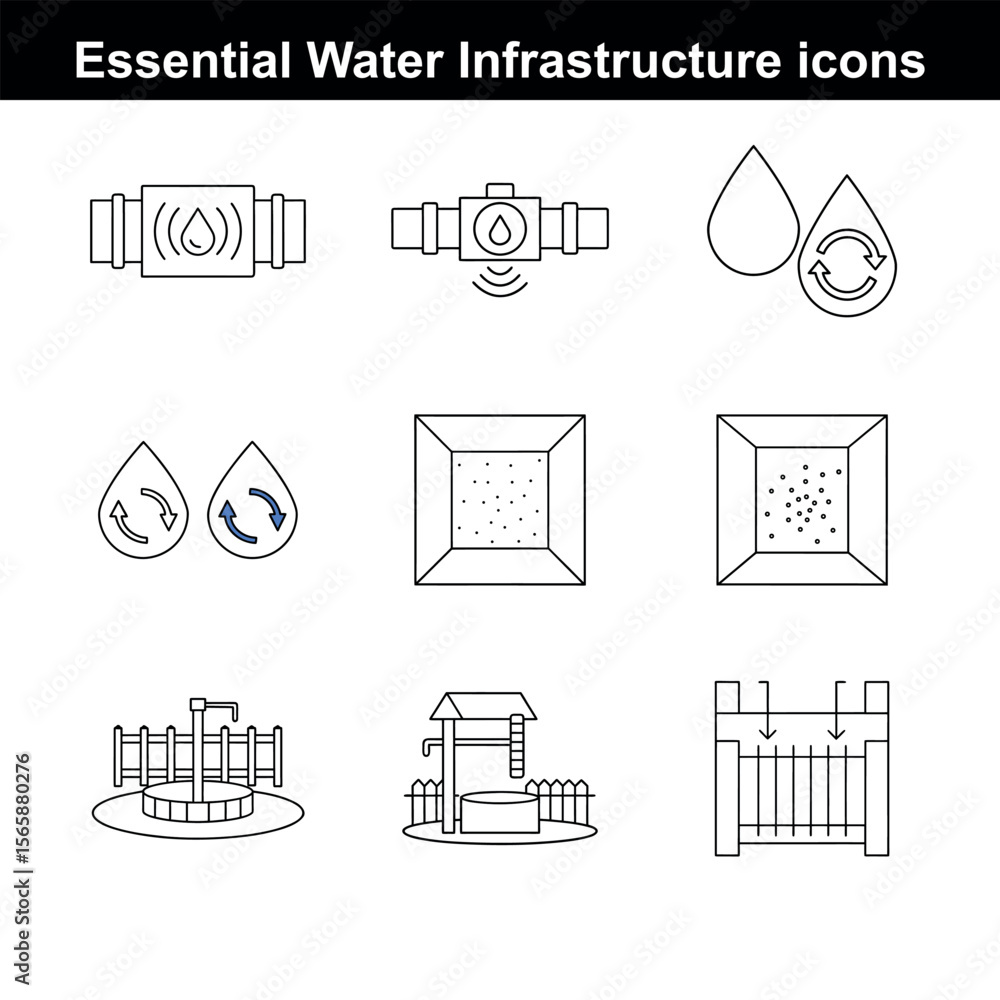 Aufkleber water infrastructure essentials minimal vector icons for engineering and utilities