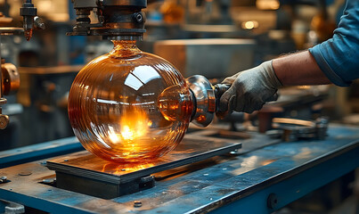 Molten Glass Orb Being Shaped by a Skilled Artisan in a Workshop