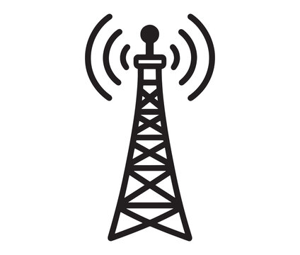 Outline radio antenna isolated on white background. Antenna and signal tower minimalist art.