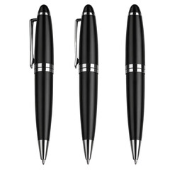 Minimalist 3D Black Pens with Silver Accents, Transparent Background