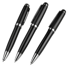Minimalist 3D Black Pens with Silver Accents, on a transparent background PNG
