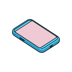 Isometric illustration of a light teal/blue smartphone with a light pink screen