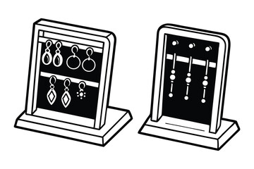 Stylish illustration featuring two earring display stands in a monochromatic minimalist style, perfect for use