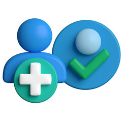 Obraz premium Digital Sign-Up Icon: This 3D illustration showcases the concept of a user registration or profile creation in a digital interface. The clean design includes a user icon with a plus symbol.