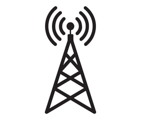Outline radio antenna isolated on white background. Antenna and signal tower minimalist art.