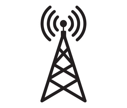Outline radio antenna isolated on white background. Antenna and signal tower minimalist art.