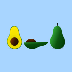 Illustration vector graphic of avocado isolated on blue background.