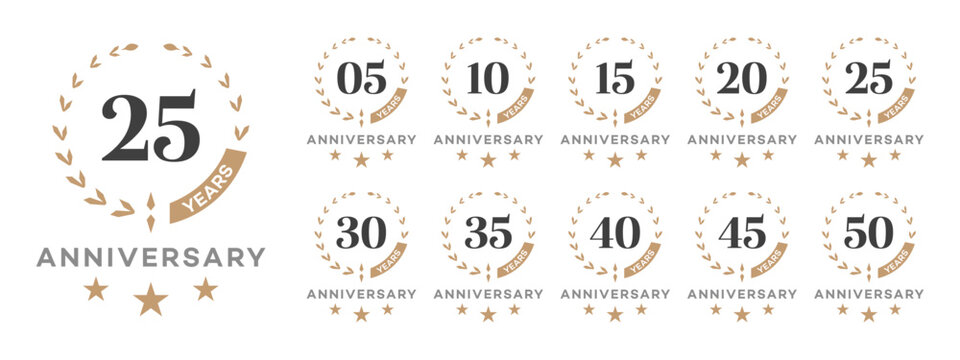 Anniversary Logos 5, 10, 15, 20, 25, 30, 35, 40, 45, 50 Years