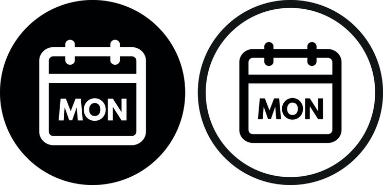 Monday calendar icon set in two styles . Monday label icon . Vector illustration