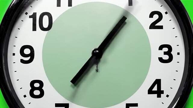 Closeup time display on a green wall clock