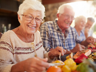 family dinner with healthy baked salmon