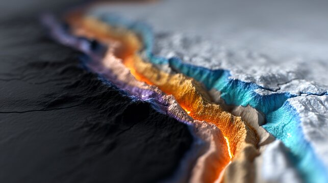 animated fault line cutting through terrain, labeled layers of earth showing crust stress 