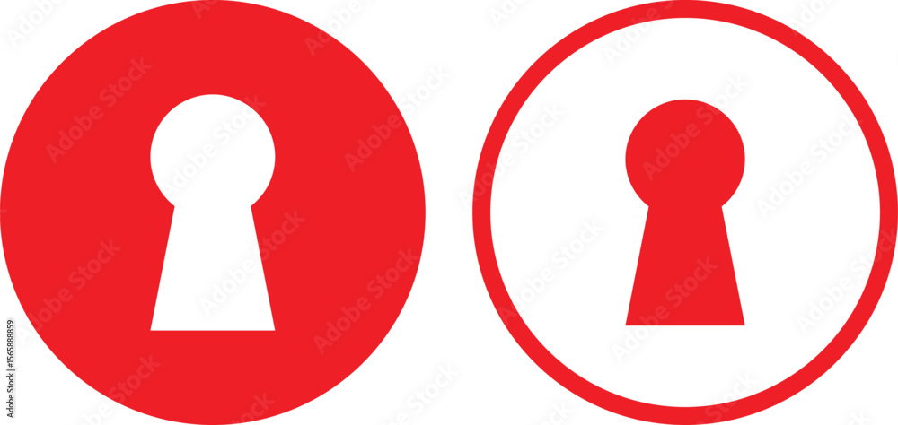 Poster red key hole icon set in two styles . lock icon . keyhole icon vector