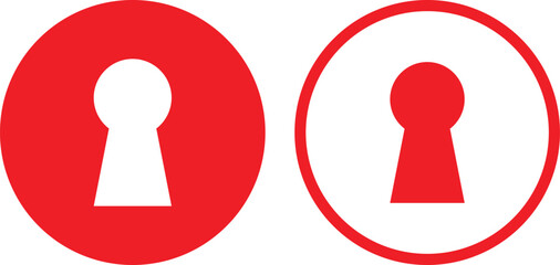 Red key hole icon set in two styles . Lock icon . Keyhole icon vector