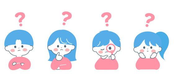 子どもたち　疑問を持つ子どもたちのポップで可愛いイラスト