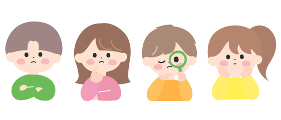 考えている子どもたちのイラスト　カラフルでかわいいイラスト