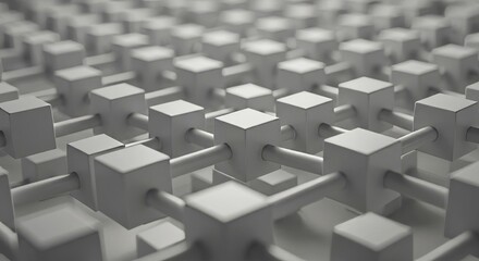 Abstract Network of Interconnected White Cubes with Soft Lighting