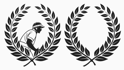 Obraz premium Silhouette of a Golfer in a Laurel Wreath Emblem Illustrating Achievement and Sporting Excellence