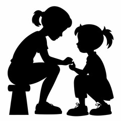 Two young sisters sharing a moment of connection and care in silhouette