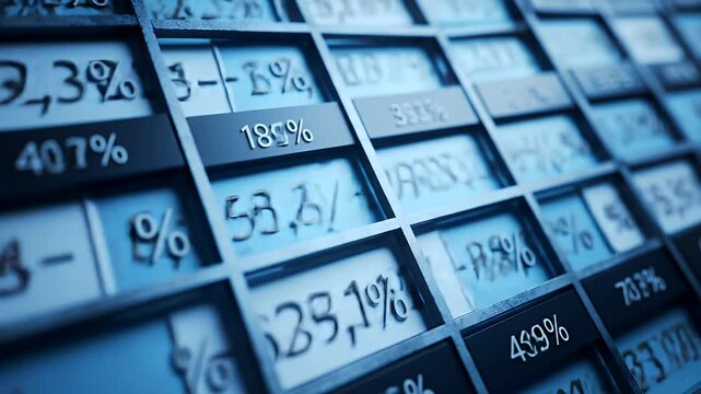 Closeup view of percentage grid display for financial data analysis report