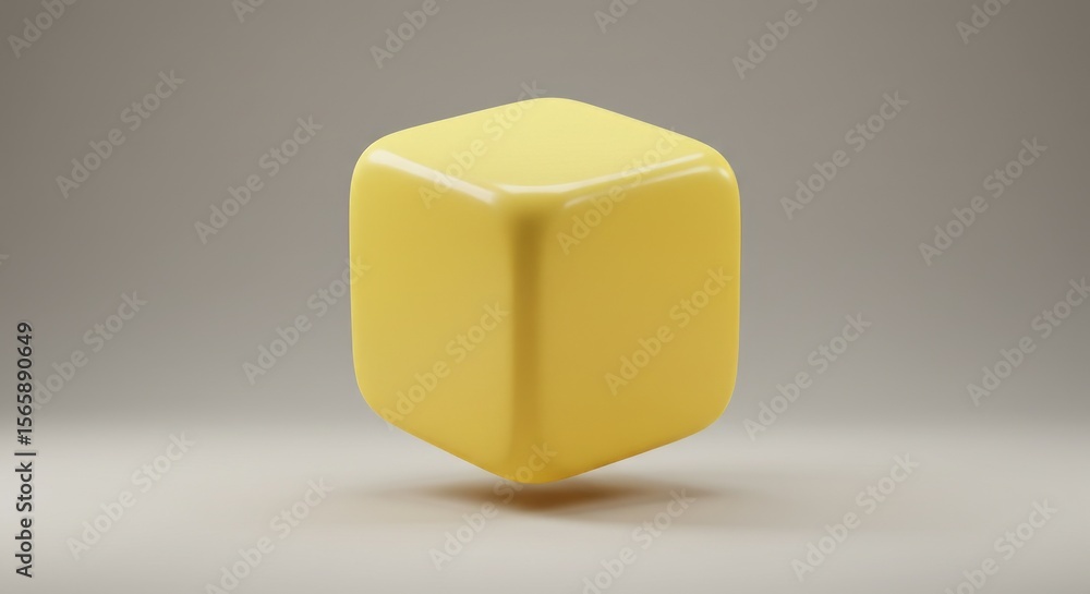 Fototapete floating yellow cube with rounded edges on neutral background