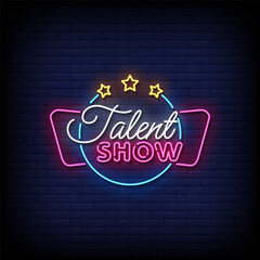 talent show neon sign with brick wall background vector
