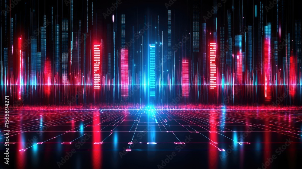 Poster dynamic light wave visualization digital space abstract graphic futuristic environment aerial view t