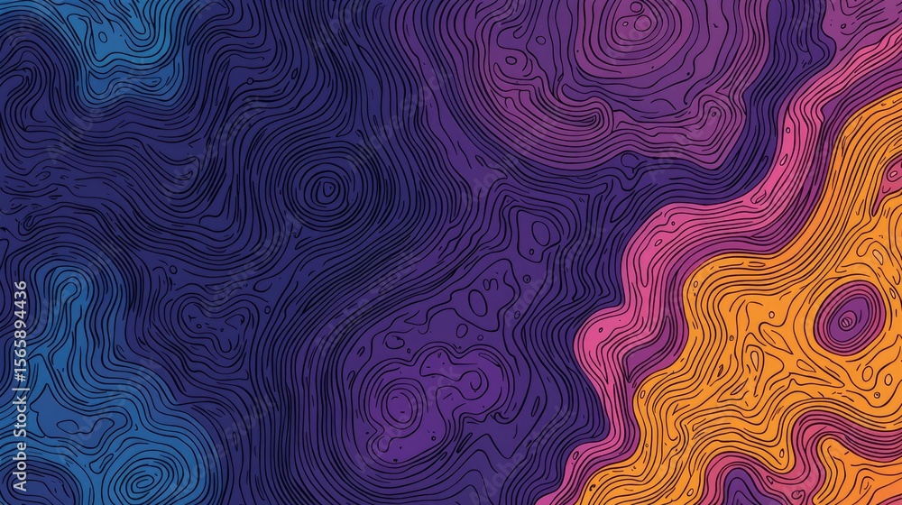 Poster exploring vibrant contour lines abstract landscape digital art colorful background aerial view dynam