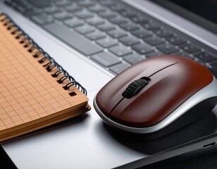 computer mouse and notebook