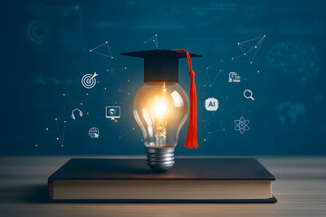 Innovation and Knowledge Concept with Graduation Cap and Light Bulb