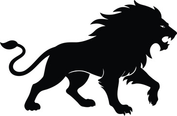 A aggresive lion running pose vector icon silhouette isolated white background
