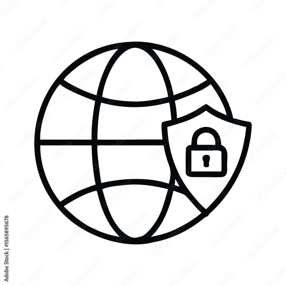 Poster globe in a cage symbol with an arrow for global internet communication a clean minimalist line art i