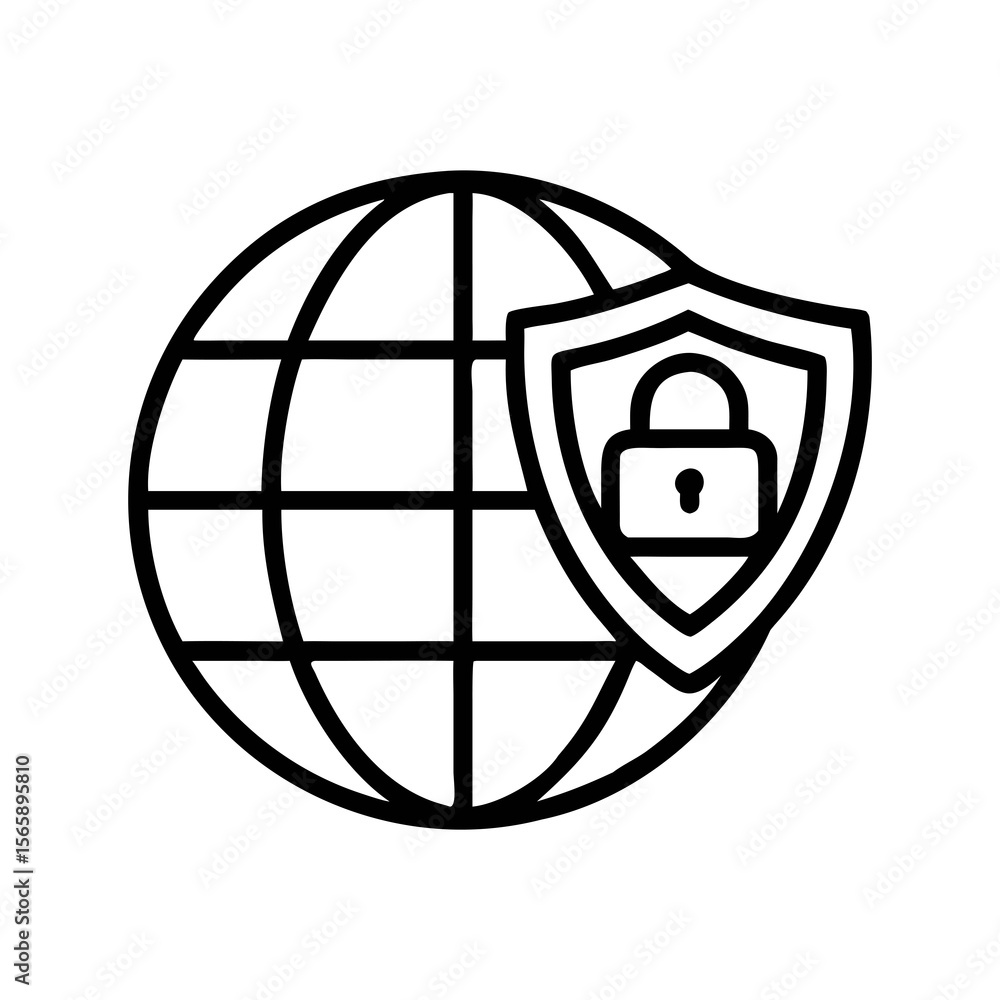 Poster global communication and internet security are symbolized by a network earth a clean minimalist line