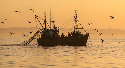 Obraz premium Fishing boat at sunset