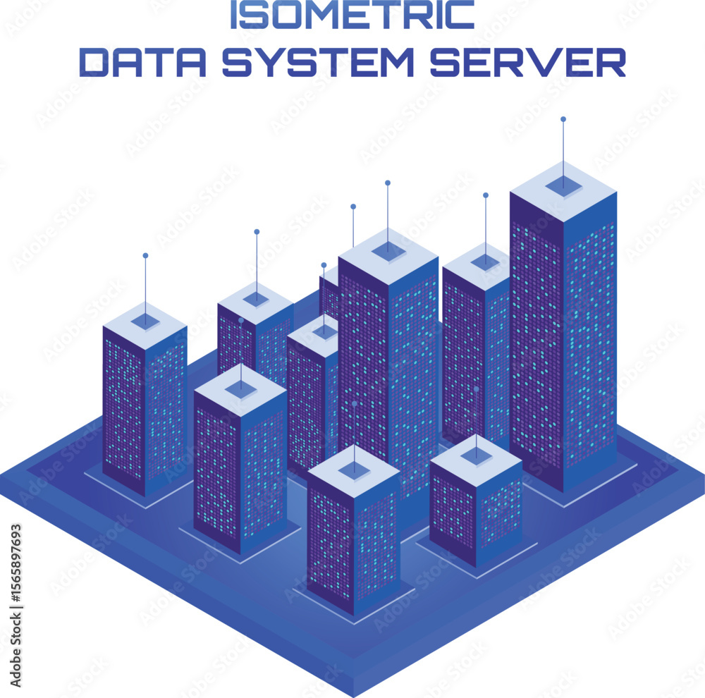 Poster ultraviolet isometric illustration of servers connected on transparent background. isometric design 