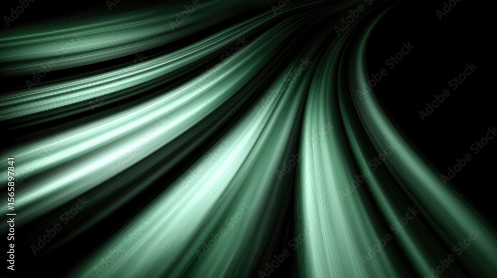 Poster dynamic flowing green lines abstract art digital environment motion blur effect contemporary design