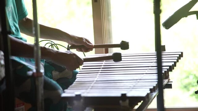 バラフォンの演奏をする男性