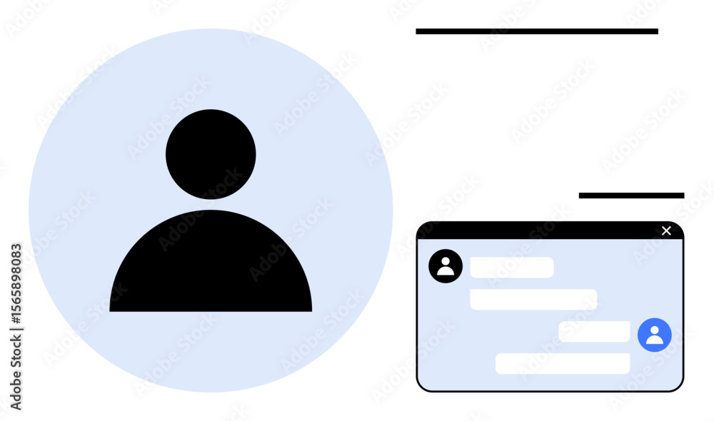 Poster user icon next to a chat window with message bubbles and minimal lines. ideal for communication, mes