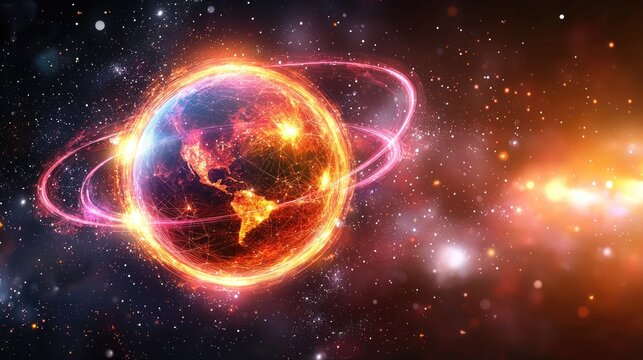 Cosmic explosion of earth in space celestial event digital art starry background outer space astrophysics