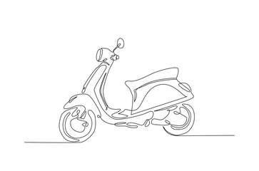 Classic scooter motorcycle in continuous one line drawing. Single line art illustration of electric motorcycle.