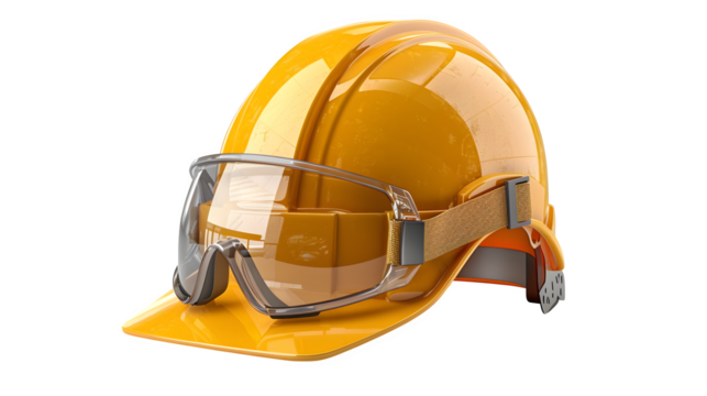 Construction Hard Hat with Goggles, isolated on transparent background