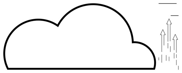 Minimalist cloud outline with multiple arrows pointing upward. Ideal for data storage, digital growth, innovation, cloud computing, technology, uploading, simple flat metaphor