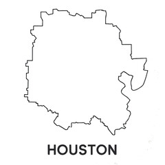 Fototapeta premium Houston City Map – Black Outline of Texas Metropolis with Bold Label on White Background