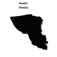 Austin City Map outline – Black Silhouette of Texas Capital with Label on White Background 
