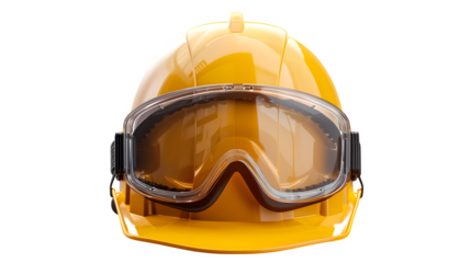 Yellow Firefighter Helmet with Goggles 3d rendered, isolated on transparent background