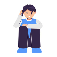 worried man on the phone, feeling scared and pressured, emotion vector concept