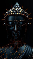 High-Tech Spiritual Buddha with Glowing Circuitry Patterns