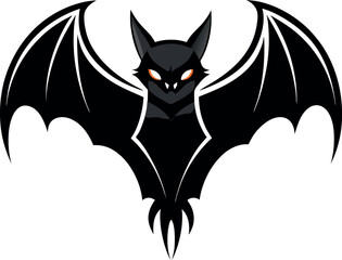 Obraz premium Stylized black bat with glowing orange eyes and large wings spread wide