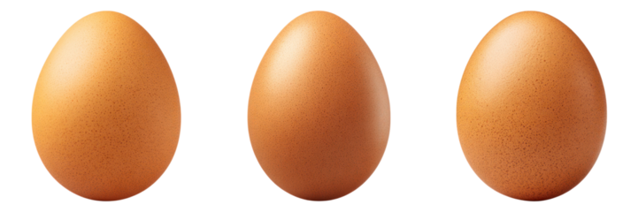 Brown chicken egg isolated on transparency background with natural texture and smooth surface in row